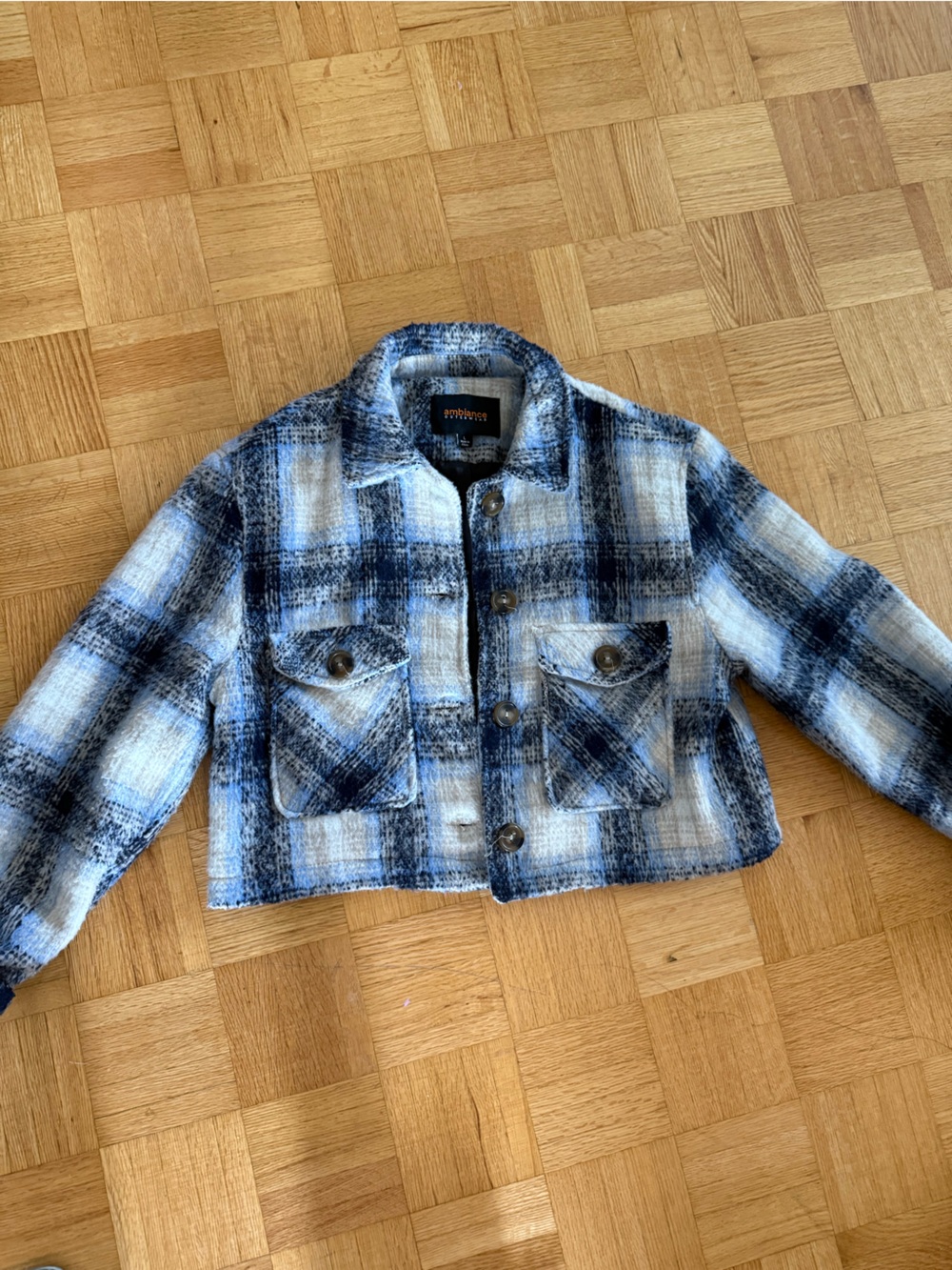 WOMEN Blue Plaid Button-Front Jacket Wool